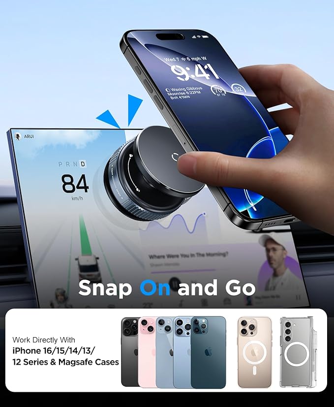 CEUTA Premium Magnetic Car Phone Holder – Vacuum Suction Mount, 360° Rotating, Black