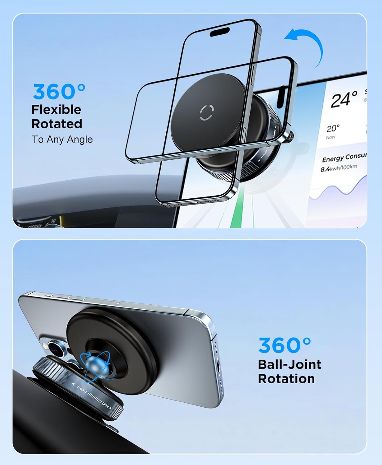 CEUTA Premium Magnetic Car Phone Holder – Vacuum Suction Mount, 360° Rotating, Black