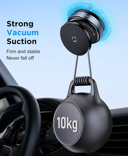 CEUTA Premium Magnetic Car Phone Holder – Vacuum Suction Mount, 360° Rotating, Black