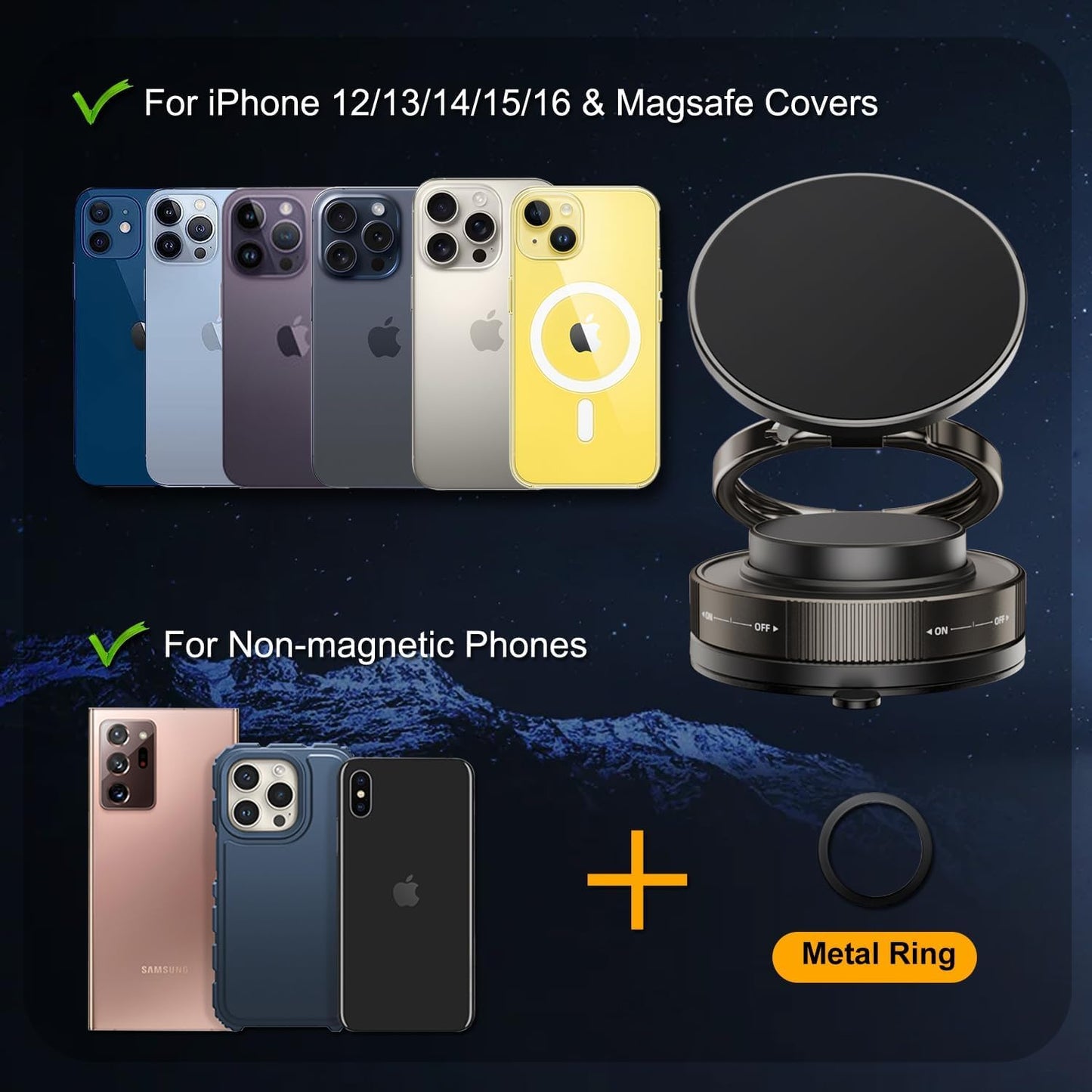 CEUTA Magnetic Mobile Holder – 360° Rotating, Universal Phone Mount for Car, Desk & Mirror | Strong Grip for All Smartphones
