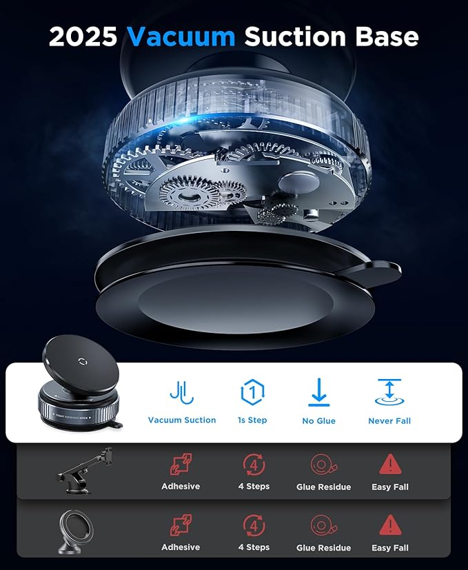 CEUTA Premium Magnetic Car Phone Holder – Vacuum Suction Mount, 360° Rotating, Black